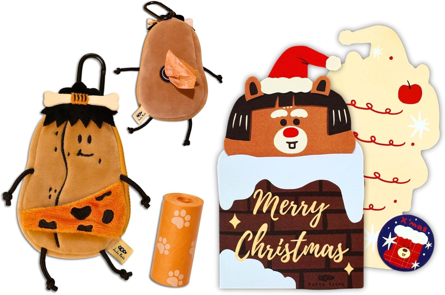 Dog Poop Bag Holder for Leash with Waste Bags and Keychain Clip & A Christmas Greeting Card