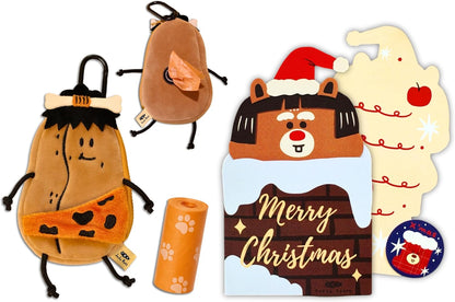 Dog Poop Bag Holder for Leash with Waste Bags and Keychain Clip & A Christmas Greeting Card