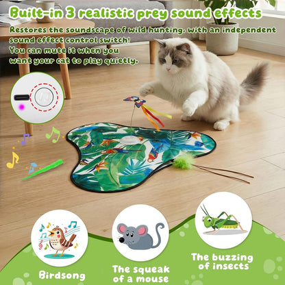 Interactive Cat Toys Rechargeable,Moving Concealed Feathers,Real Mouse Squeaky,Touch Activated Cat Kitten Toy Exercise Toys for Indoor Bored Adult Cats (Green)