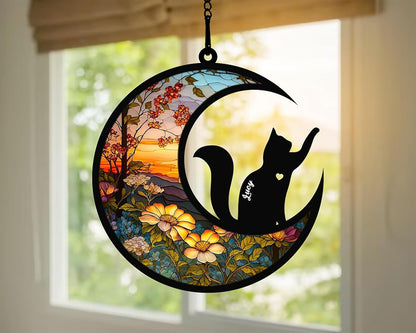 Cat Memorial Suncatcher, Personalized with Name Date Cats Breeds Suncatcher, Pet Loss Memorial Sympathy Gift, Stained Glass Light Catcher, Gifts for Pet Lovers, Christmas Ornament Window Hangings