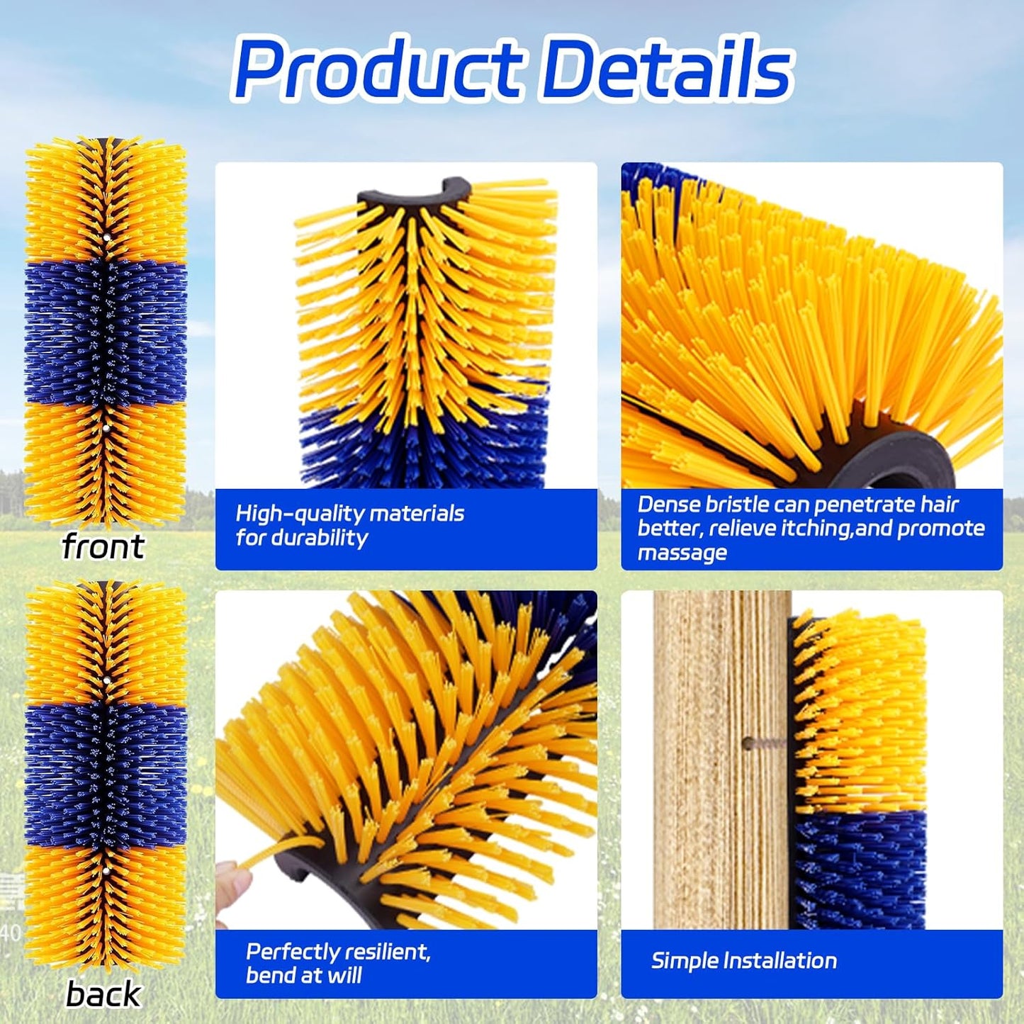 2PCS Livestock Scratch Brushes, Horse Scratcher Full Massage Brush Kit, Relieve Itching on Back, for Horse, Cattle, Sheep, Pig, Yellow