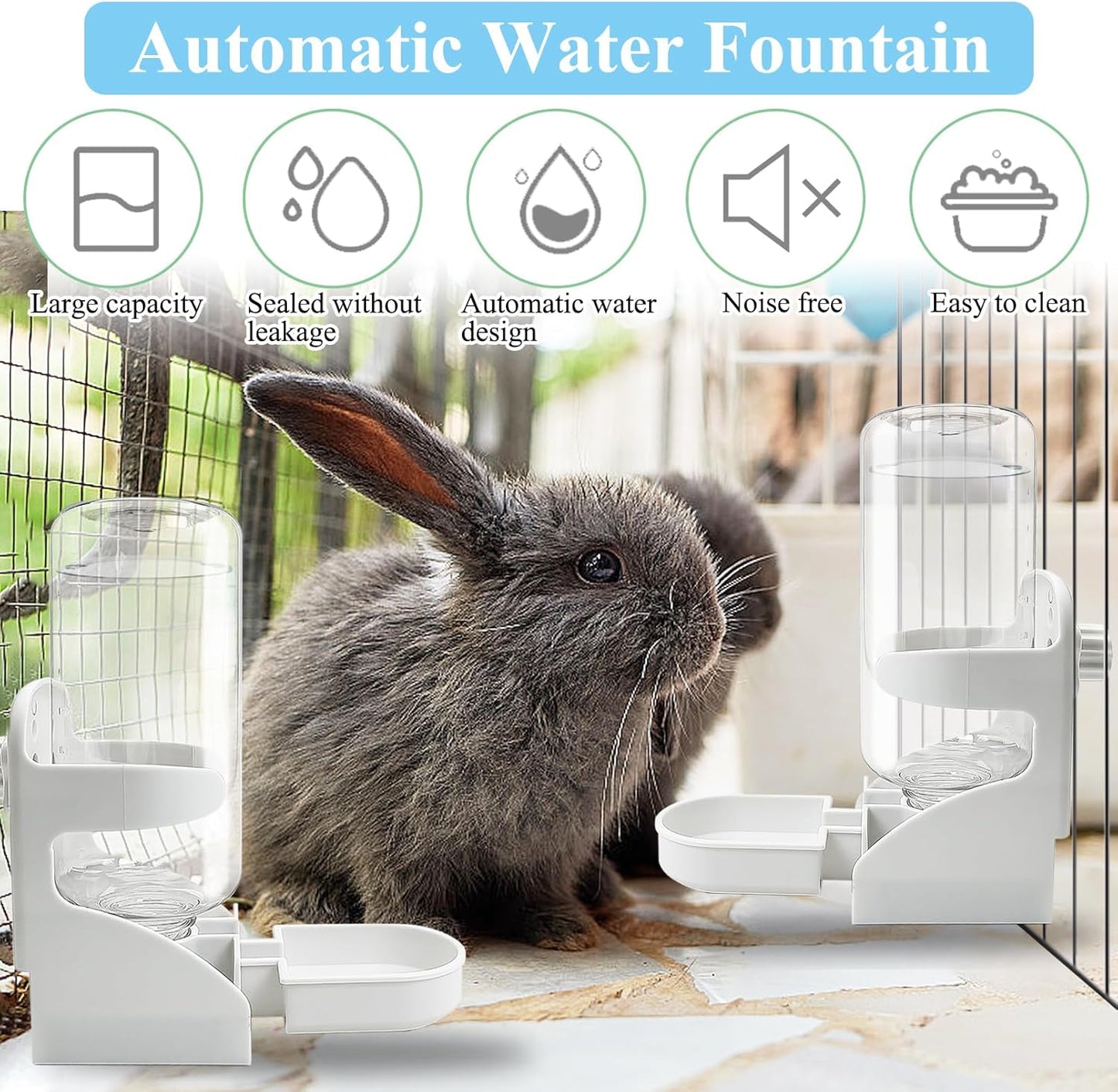kathson 2 PCS Rabbit Water Dispenser for Cage 17 Oz Hanging Guinea Pig Water Bottle No Drip Gravity Automatic Bunny Water Bottle No Leak Small Animal Water Bottle for Chinchilla Ferret Hamster（White）