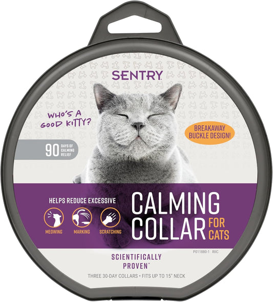 Sentry Calming Collar for Cats, Long-Lasting Pheromone Collar Helps Calm Cats for 30 Days, Reduces Stress, Anxiety, Loud Noises and Separation, 3 Count