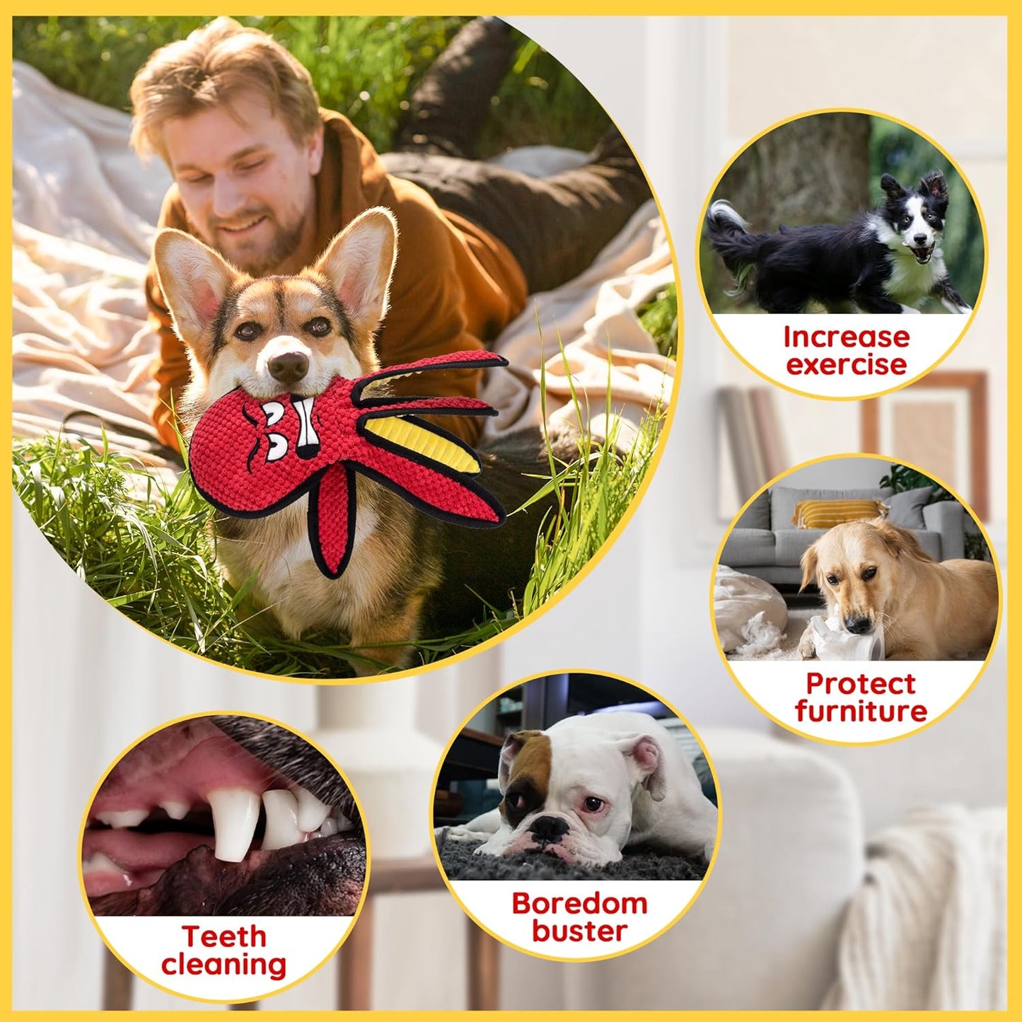 Dog Toys for Aggressive Chewers, Octopus Squeaky Puppy Toys, Stuffing Free Plush Chew Toys for Large Medium and Small Dogs, Interactive Tug Dog Toys to Keep Them Busy