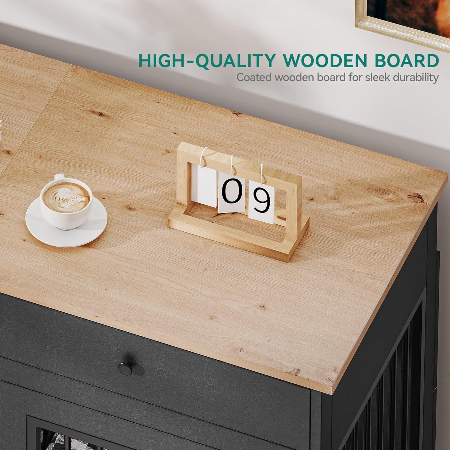 YITAHOME 60" Double Wooden Dog Crate Furniture with Removable Divider & Storage Drawers, 2 Doors Kennel with Locks for Medium & Large Dogs, Multi-Functional Dog Crate End Table for Indoor use, Black