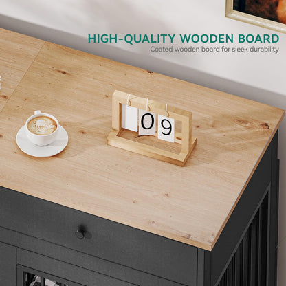 YITAHOME 60" Double Wooden Dog Crate Furniture with Removable Divider & Storage Drawers, 2 Doors Kennel with Locks for Medium & Large Dogs, Multi-Functional Dog Crate End Table for Indoor use, Black