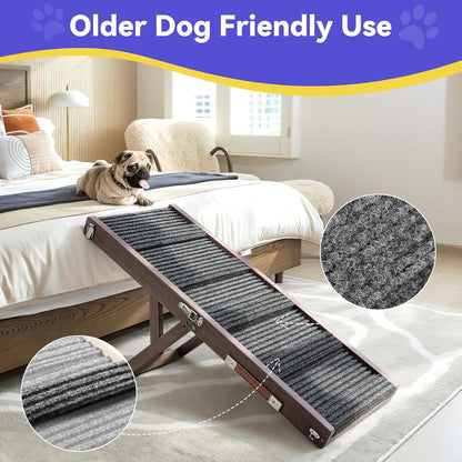 2025 Upgraded Dog Ramp for Couch, Foldable Small Dog Ramp for Low Bed, 4 Adjustable Height from 13'' to 21", Portable Stable Pet Step with Non-Slip Pad, Pet Ramps Use for Couch Stairs, Grey Purple