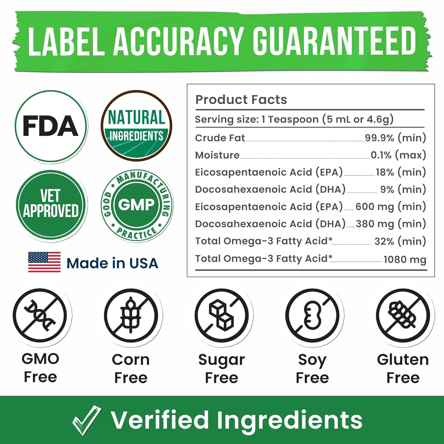 Omega 3 Fish Oil for Dogs & Cats - Made with Wild Alaskan Salmon Oil; Liquid Fish Oil Supplement for Pets with Omega 3 EPA+DHA Fatty Acids; Real Ingredients, Real Taste — Trusted by Vets!