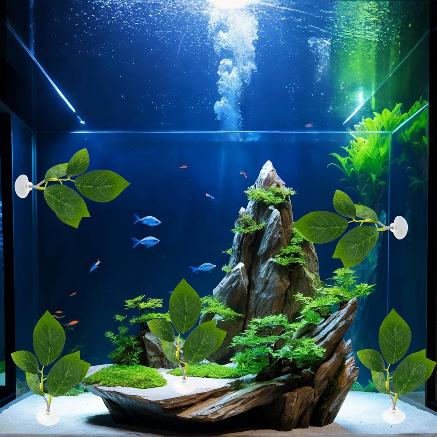 4 Pcs Betta Fish Leaf Pads with Suction Cups Adjustable Aquarium Tank Accessories Plastic Simulated Plants for Betta Resting Breeding Spawning and Playing Décor