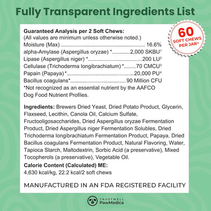 PawMedica Dog Probiotics and Digestive Enzymes, Probiotics for Dogs Made in USA, Pet Probiotic Chews for Dogs, Prebiotics & Probiotic Dog Digestive Support, Probiotic Treats - 60 Dog Probiotic Chews