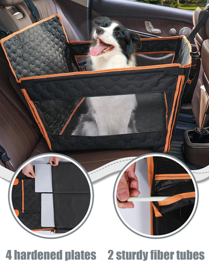 Dog Car Seat for Large Dogs,Waterproof Fabric with Breathable Mesh&Adjustable Dog Seat Belt for Car,Dog Bed for Back Seat Up to 40 LB-Medium Orange