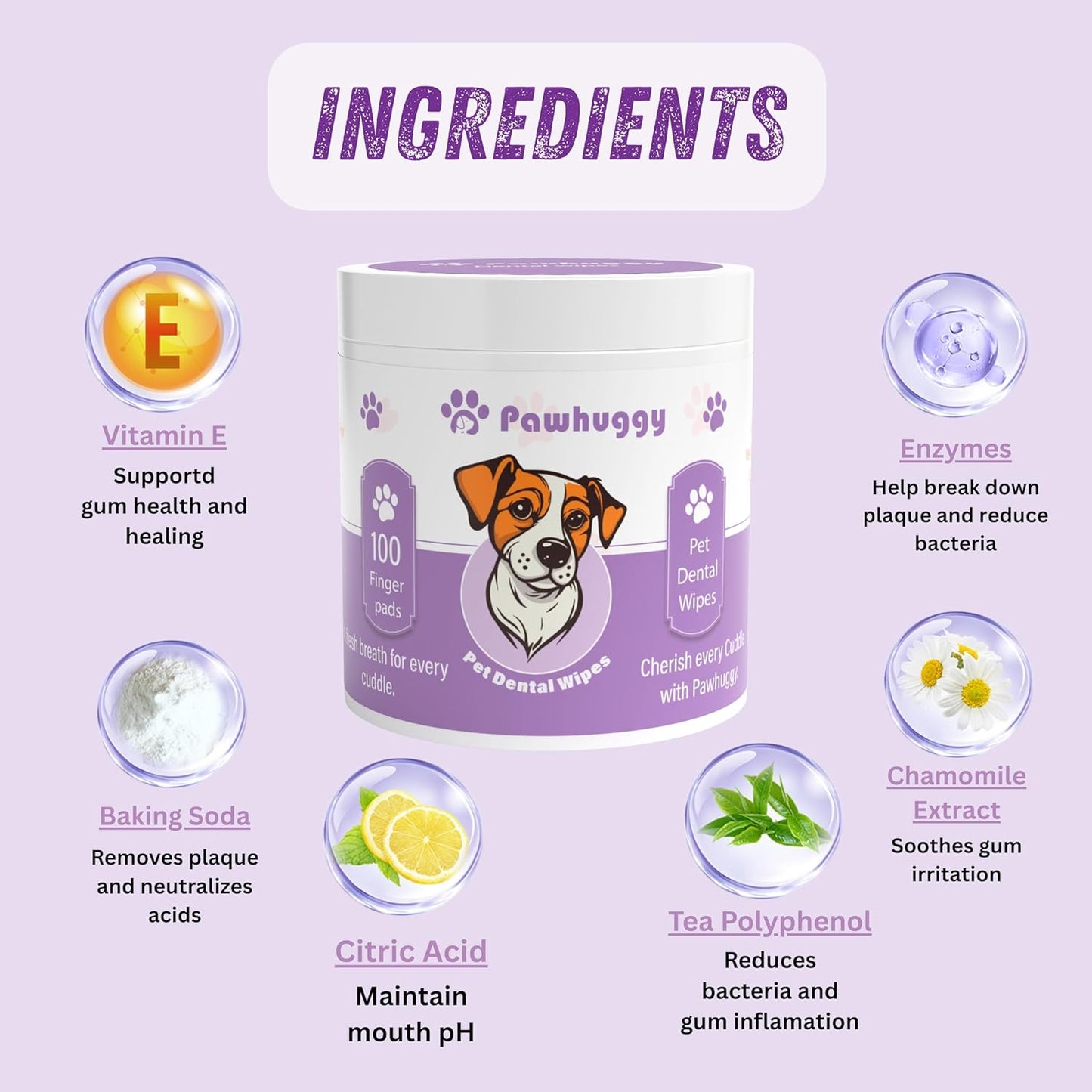 100 Finger Wipes - Pet Dental Wipes for Dogs & Cats - Dog Teeth Cleaning Powder & Toothpaste Alternative - Dog & Cat Teeth Cleaning Wipes - Freshen Breath & Reduce Plaque