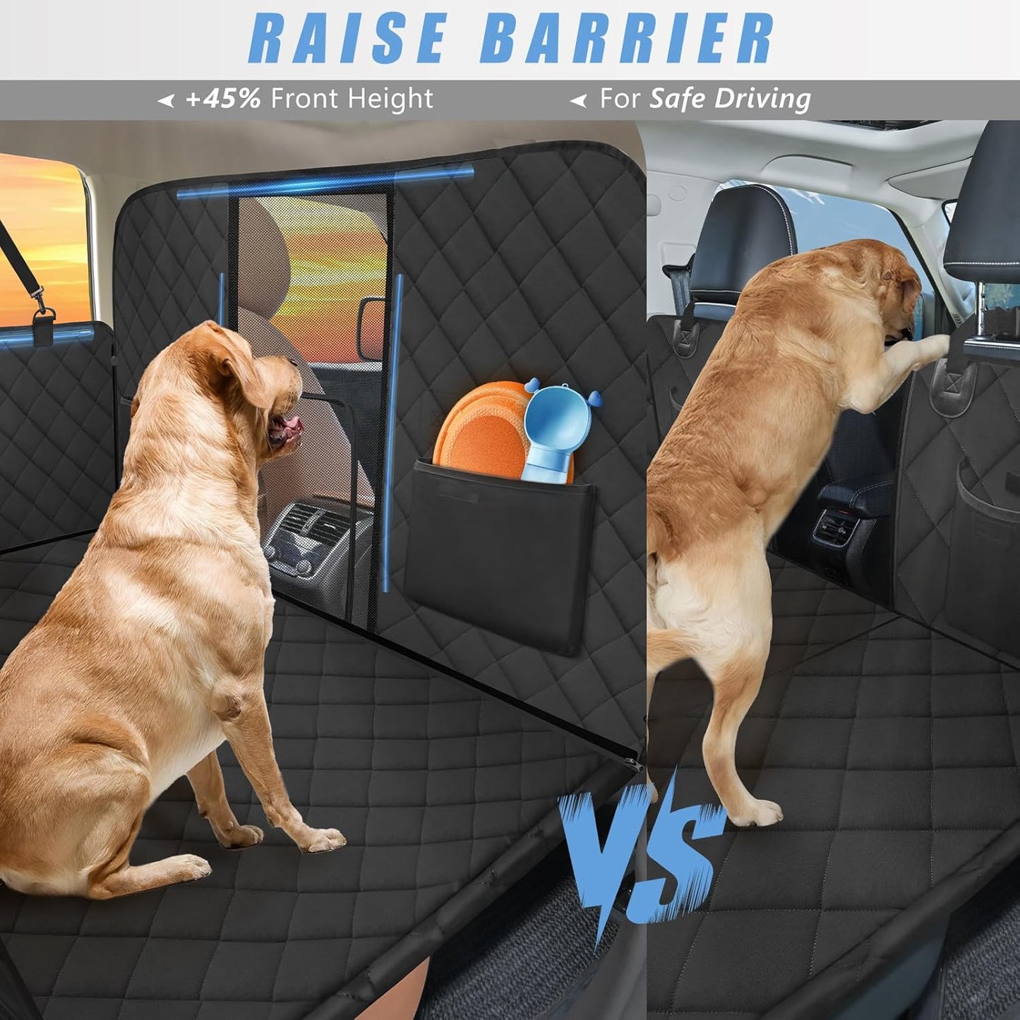 High Barrier Back Seat Extender for Dogs, Hard Bottom Dog Car Seat Cover for Back Seat Holds 420lbs, Backseat Protector Pet Bed, Waterproof Dog Hammock for Car SUV and Trucks