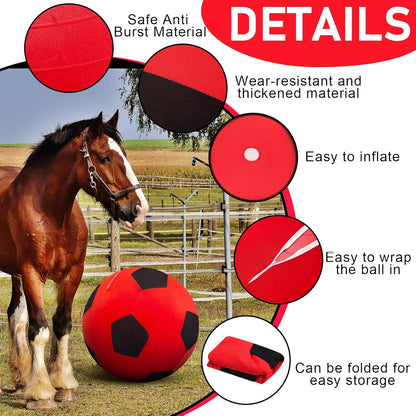 30 Inch Giant Herding Ball with Cover Anti Burst Ball Please Watch VCR for How to Inflation Horse Toys for Horses Stall Entertainment Play, Pump Included(Red Black, Classic)