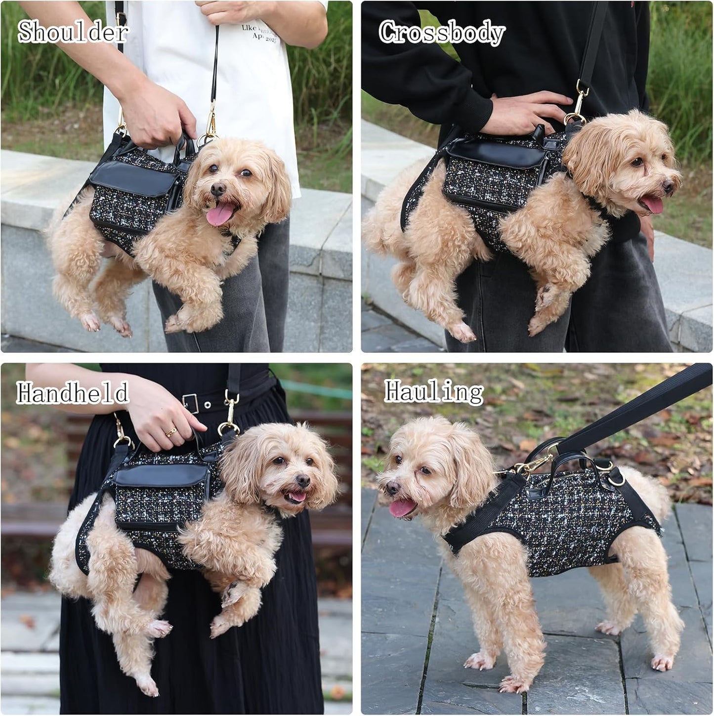 Dog Lift Harness Backpack for Small Dogs, Adjustable Straps Dog Sling Carrier for Hiking, Travel, Outdoor – Black Small