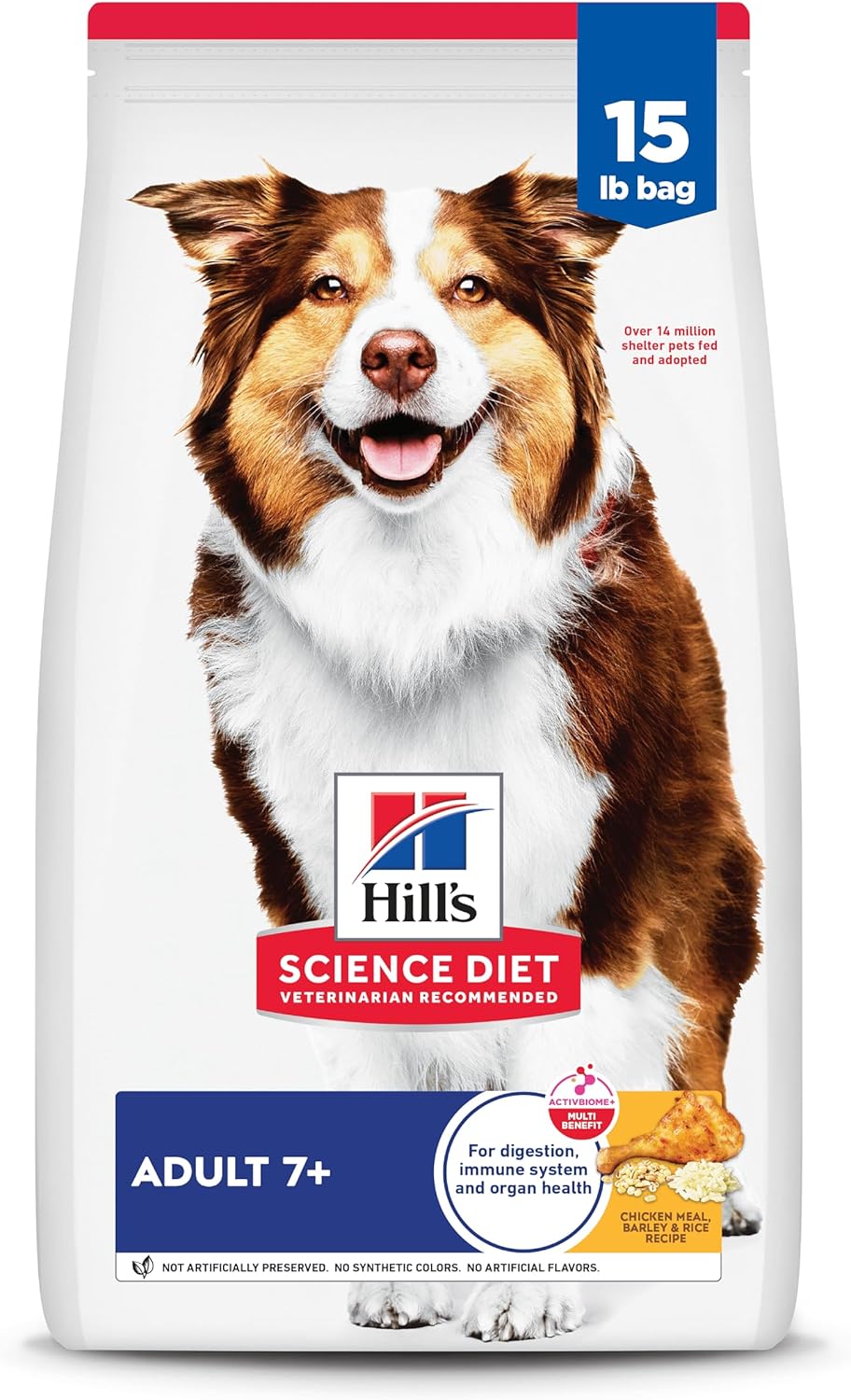 Hill's Science Diet Adult 7+, Senior Adult 7+ Premium Nutrition, Dry Dog Food, Chicken, Brown Rice, & Barley, 15 lb Bag