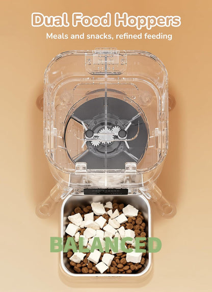 Dual Chamber Automatic Cat Feeder, 4L Smart WiFi Pet Food Dispenser with 2.4&5G WiFi App, Custom Schedule & Portion Control for Dry Food and Treats