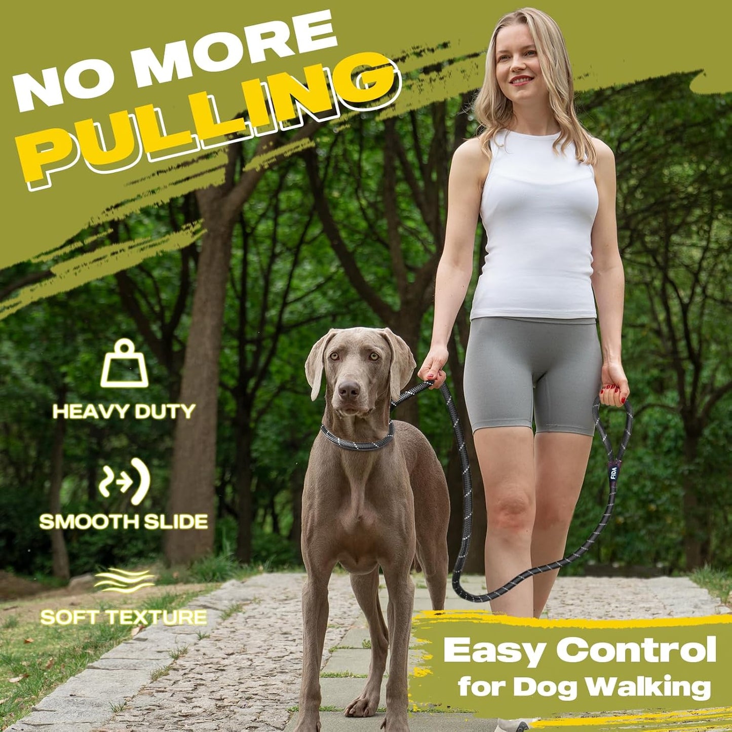 Fida Durable Slip Lead Dog Leash, 6 FT x 1/2" Heavy Duty Dog Loop Leashes, Comfortable Strong Rope Slip Leash for Large Medium Dogs, No Pull Pet Training Lead with Highly Reflective(1/2", Black)