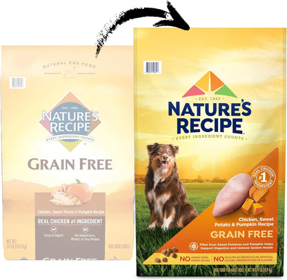 Nature’s Recipe Grain Free Chicken, Sweet Potato & Pumpkin Recipe Dry Dog Food, 24 lb. Bag