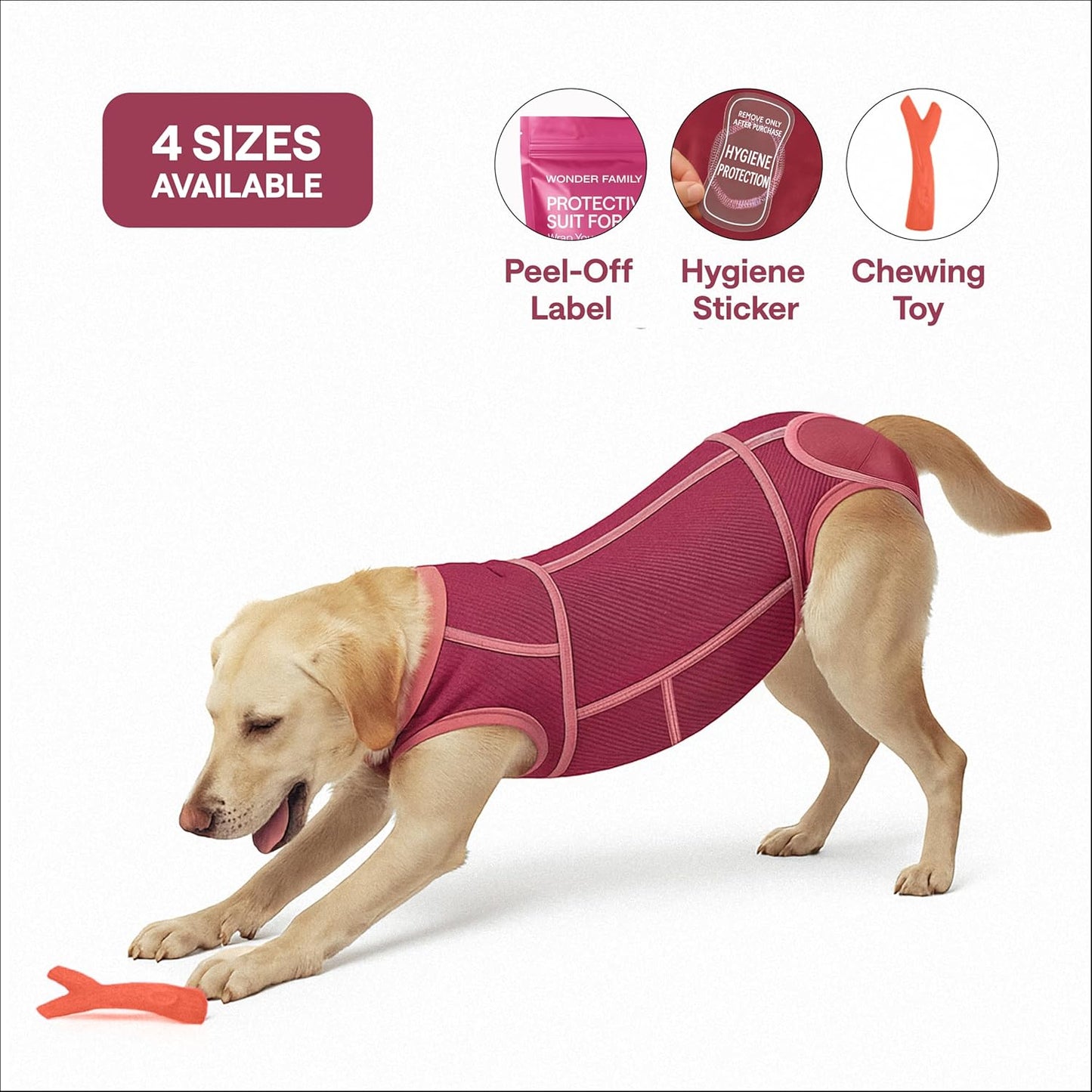 Dog Surgery Recovery Suit for Medium Dogs – Soft Cotton-Spandex Post-Surgery Bodysuit with Snap Buttons – Includes Chew Toy, Hygiene Sticker & Zip Bag – Cone Alternative for Medium Breeds