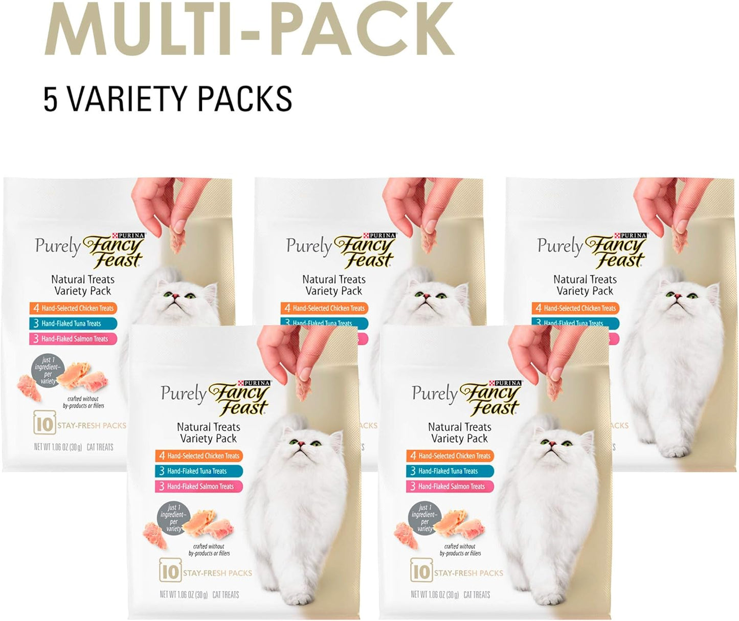 Purina Fancy Feast Natural Cat Treats Variety Pack, Purely Natural - (Pack of 5) 10 ct. Pouches