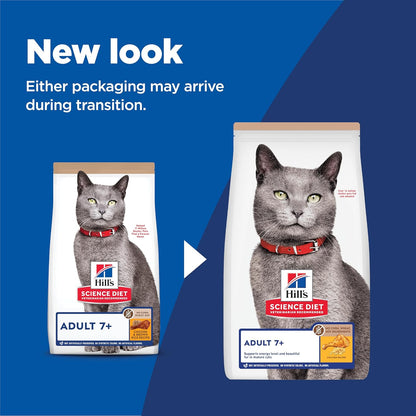 Hill's Science Diet Adult 7+, Senior Adult 7+ Premium Nutrition, Dry Cat Food, No Corn, Wheat, Soy Chicken & Brown Rice, 7 lb Bag