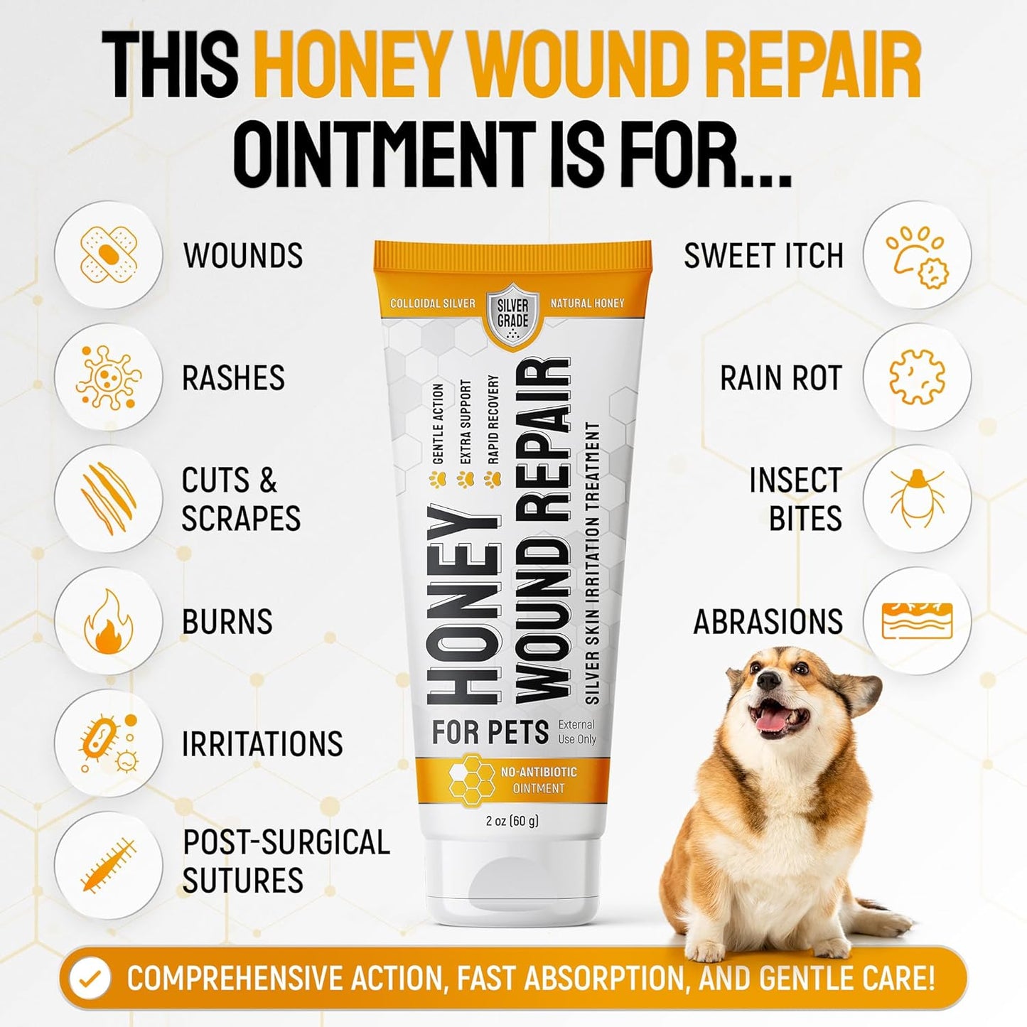 Hot Spot Treatment for Dogs Gel – Safe with Dog Cone – Colloidal Silver – No Antibiotic Ointment for Dog – Cuts, Rashes, Irritations & Bites – Honey Wound Repair Gel – All Breeds – 2 Pack Set x 2 oz
