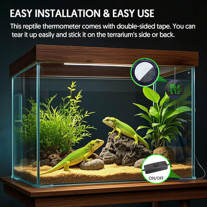 QZQ Reptile Thermometer and Humidity Gauge, LED Digital Thermometer Hydrometer, Reptile Tank Accessories for Bearded Dragon, Crested Gecko, Snake, Jumping Spider, Lizard, USB Power Supply (Blue)