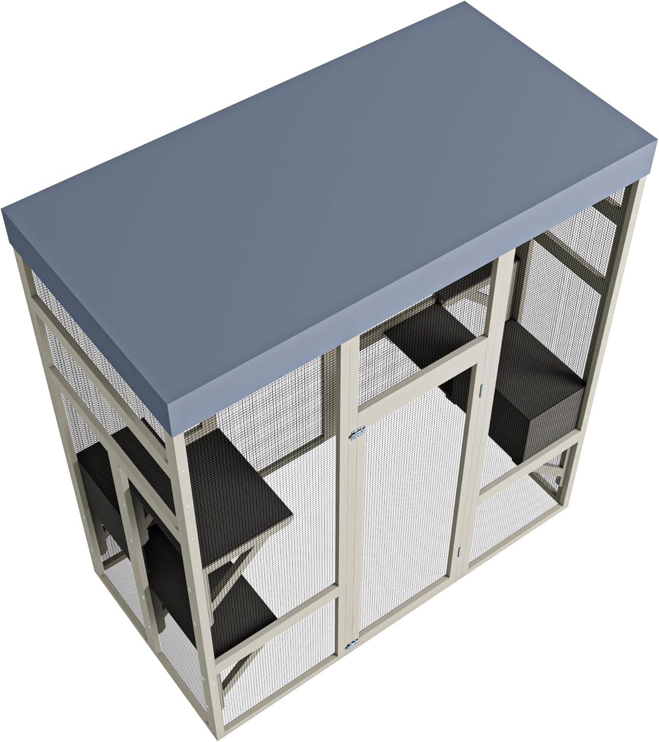 KEIKI 62.6" Outdoor Wooden Catio for Cats, Large Cat Shelter Enclosure with Platforms, Cat Houses with Secure Rust-Proof Wire and Upgrade, Waterproof CoverPet Cage for Patio or Backyard