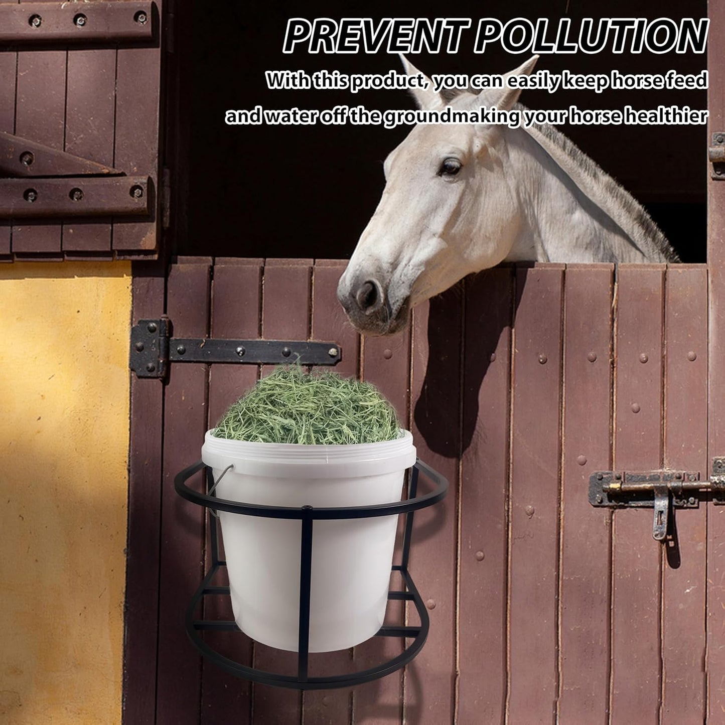 2 Pcs Horse Feed Pail Wall Mount,Heavy Duty Metal Wall Mount Water Bucket Holder for Horses Feed,Barn,Farmhouse Supplies(5 Gallon,Black)