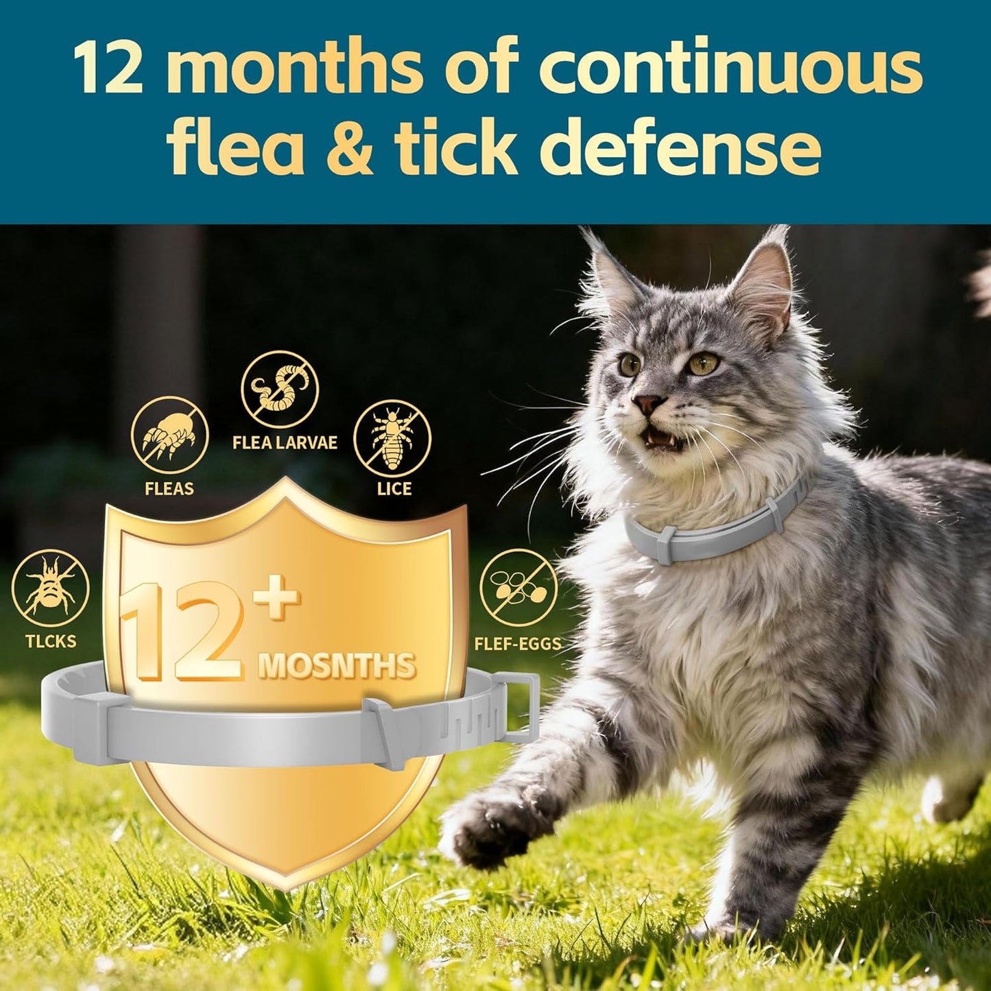Flea and Tick Collar for Cats 2 Pack, 12 Months of Cat Flea Collar Protection 2 Collars Made with Premium Plant Based Essential Oil Waterproof and Natural Treatment Prevention Free Comb