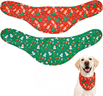 EXPAWLORER Christmas Dog Bandanas - 2 Pack Christmas Tree Snowman Dog Scarf Adjustable for Girl & Boy, Holiday Pet Bandana for Small Medium Large Breeds (Red Green, L)