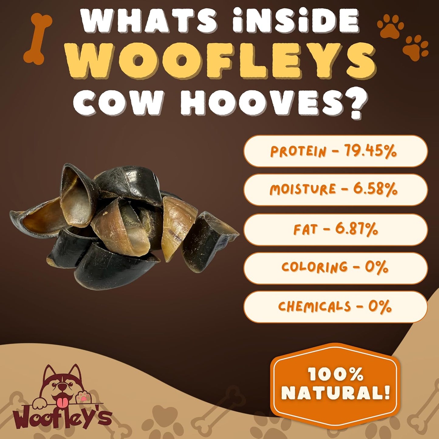 Woofley's - Cow Hooves for Dogs (50 Count) - Safe Cow Hoof Dog Chews -Fed Cattle - Best Natural Alternative to Rawhide