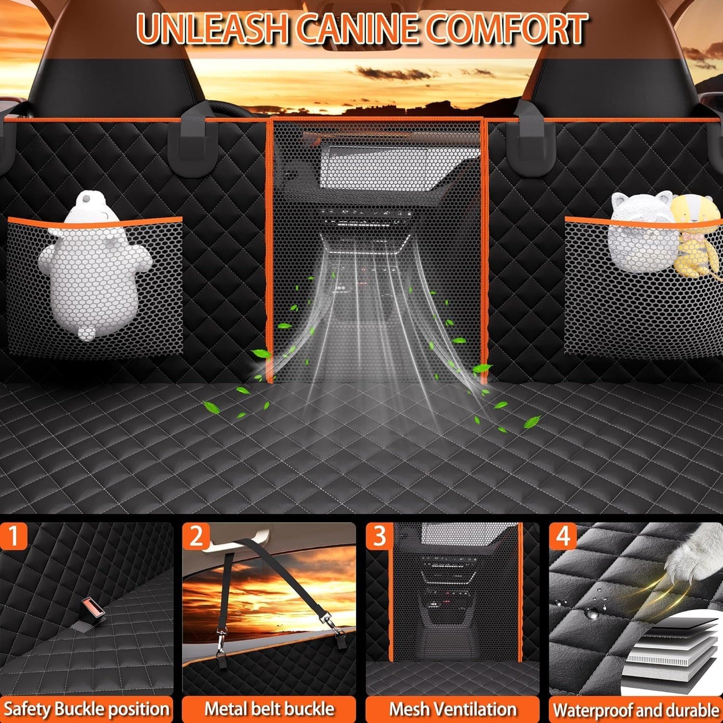 Back Seat Extender for Dogs - Large Space, Waterproof Hard-Bottom Dog Car Seat Cover for Back Seat, Holds 420lbs, Upgraded Material Waterproof Pet Car Bed Dog Hammock for Car, SUV,Truck