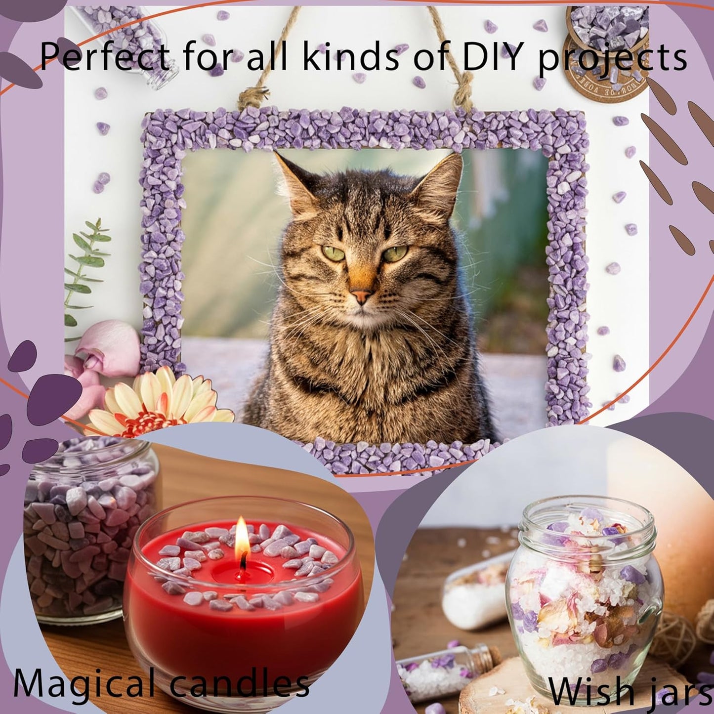 Lepidolite Crystal Chips 2lb (1200+ pcs) – 8-15mm Natural Purple Mica Stones for Aquarium Gravel, Terrarium Decor, Plant Healing,Jewelry Making, Anxiety Relief & Spiritual Gifts