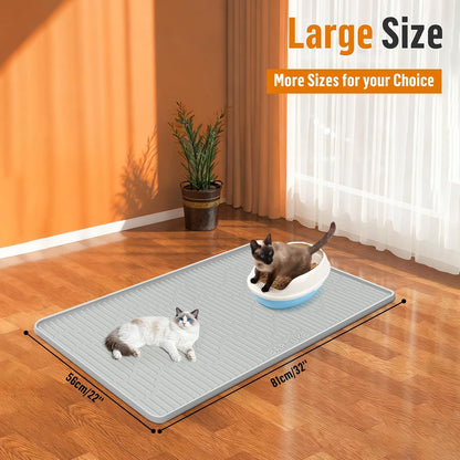 Silicone Cat Litter Mat, 32" x 22" Large Cat Litter Box Mat Litter Trapping Mat for Scatter Control, Waterproof, Soft on Kitty Paws, Clean Floor (Grey)