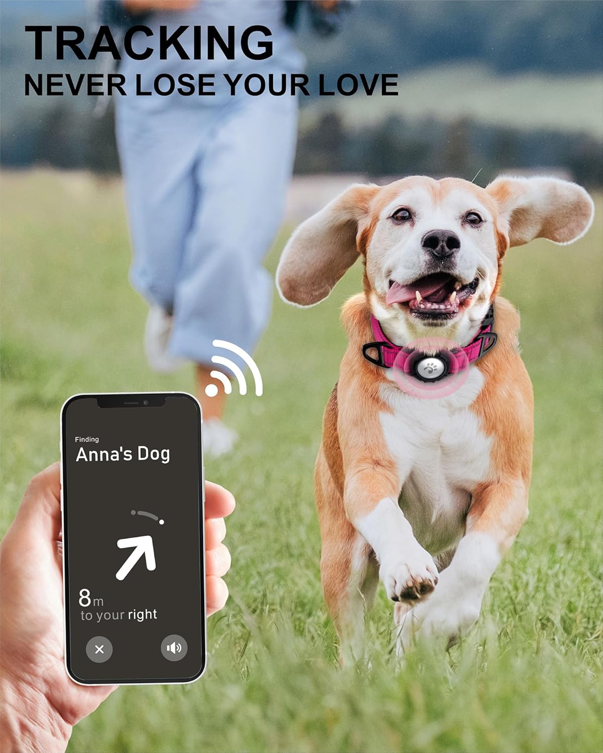 TagME Airtag Dog Collar,Waterproof Reflective Pet Collar with Airtag Holder,Soft Padded and Double D-Rings for Medium Dogs,Hot Pink