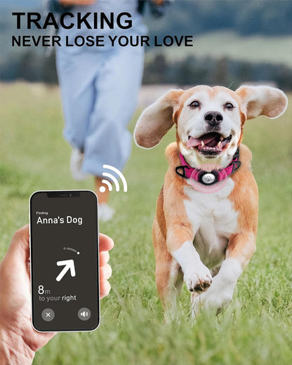 TagME Airtag Dog Collar,Waterproof Reflective Pet Collar with Airtag Holder,Soft Padded and Double D-Rings for Medium Dogs,Hot Pink