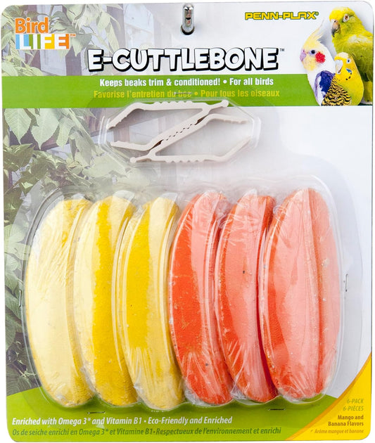 Penn-Plax Bird-Life Flavored E Cuttlebone 6 Pack – Mango & Banana – Enriched with Omega 3 and Vitamin B1 – Great for All Birds