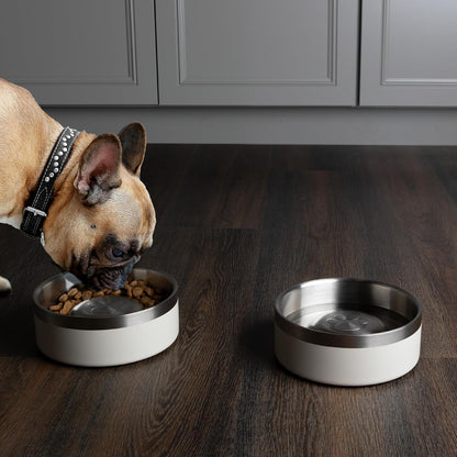 Set of 2 Stainless Steel Slow Feeder Dog Bowls - 30oz Double Wall Insulated Food and Water Bowls for Dogs - Non Slip Metal Pet Dishes for Small-Medium Sized Pets PETMAKER (Cream)