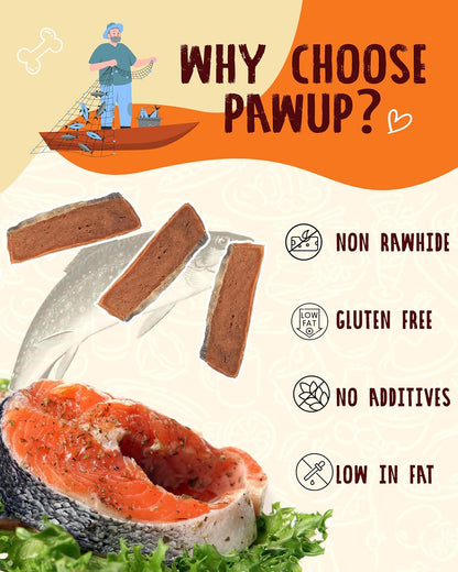 PAWUP Dog Treats, Smoked Salmon Fillet Jerky for Dogs, High-Protein Low-Fat Snacks with Omega 3–6 & Taurine for Skin and Heart Health, 12.5 oz (15-20 Count)