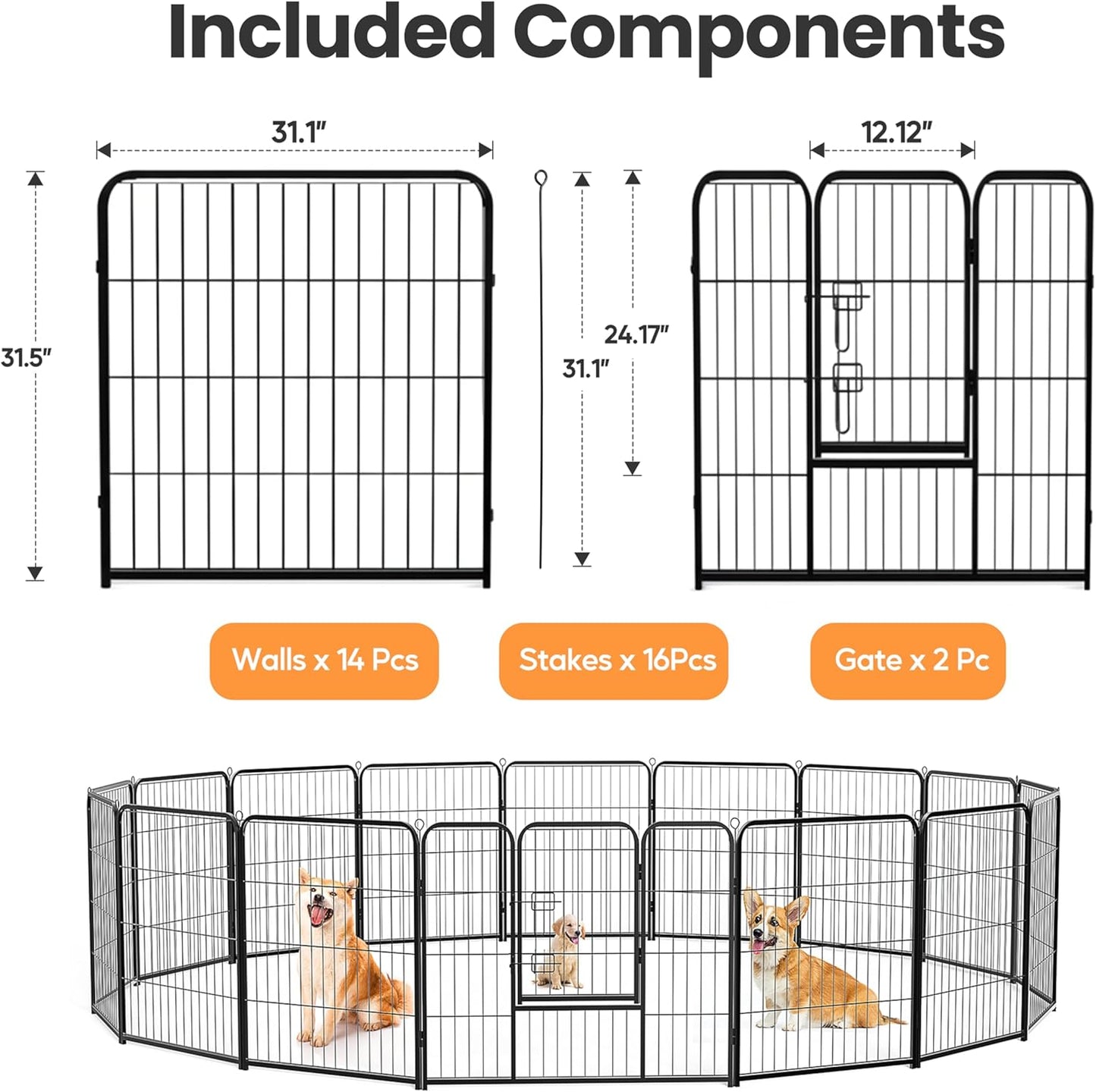 Dog Playpen, 32 Inch 16 Panels Dog Fence for Small/Medium Dogs Puppy/Indoor & Outdoor Bliss, Perfect Dog Pen for Camping, Yard, RV, Garden Fence, Black