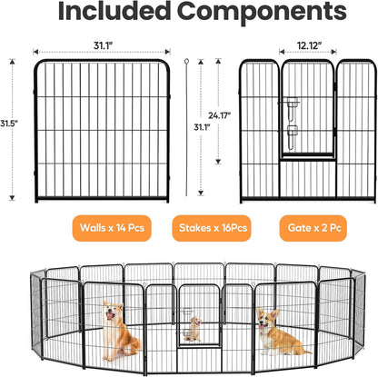 Dog Playpen, 32 Inch 16 Panels Dog Fence for Small/Medium Dogs Puppy/Indoor & Outdoor Bliss, Perfect Dog Pen for Camping, Yard, RV, Garden Fence, Black