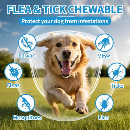 Flea and Tick Prevention for Dogs Chewables 200 Soft Treats - Flea and Tick Chews Supplement, Vet Recommended Supplement Chews, Skin & Coat Support for Dogs, Puppies, All Breeds & Sizes