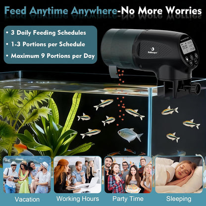 fishkeeper Automatic Fish Feeder for Aquarium - Moisture-Proof and Precision Feeding Auto Fish Food Dispenser with LCD Display Adjustable Betta Vacation Feeder with 2 AA Batteries (200ml)