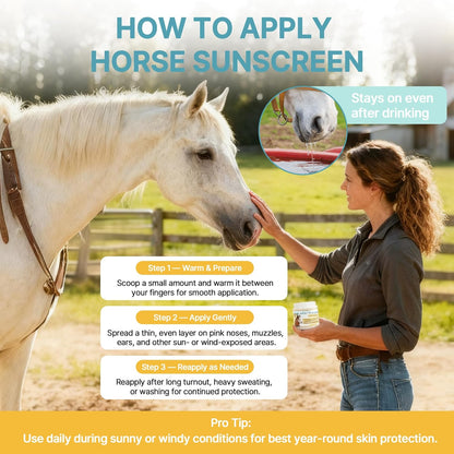 Horse Sunscreen for Nose & Sensitive Pink Skin – Natural Sunscreen for Horses with Non-Nano Zinc Oxide – Protects Against Sunburn, Windburn & Dryness – Safe, Long-Lasting Sunblock for All Seasons,8 oz