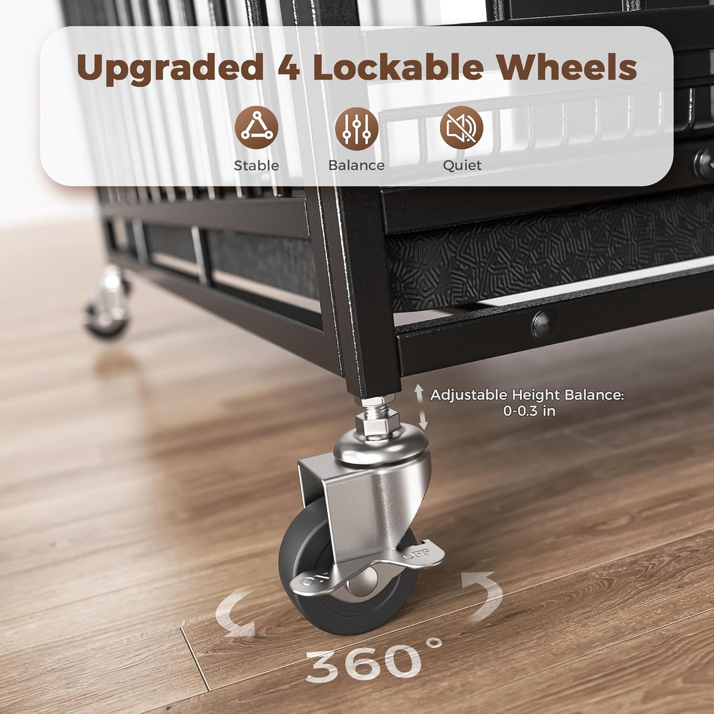 48" Dog Crates for Large Dogs, Upgraded 4 Lockable Wheels, Removable Door, Dog Kennel Indoor, Max Load 300Lbs, Easy to Clean, Removable Tray, XL Dog Cage for Large and Medium Dogs