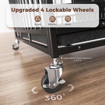 48" Dog Crates for Large Dogs, Upgraded 4 Lockable Wheels, Removable Door, Dog Kennel Indoor, Max Load 300Lbs, Easy to Clean, Removable Tray, XL Dog Cage for Large and Medium Dogs