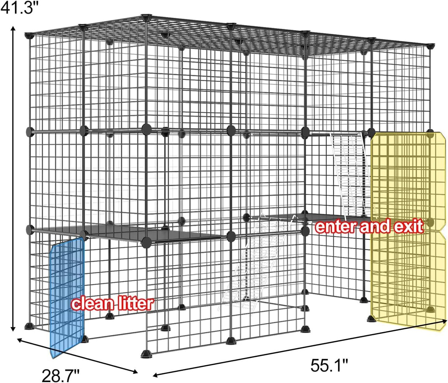 Oneluck Outdoor Cat House Cat Cages Enclosure with Super Large Enter Door, 55L x 28W x41H Balcony Cat Playpen with Platforms,DIY Kennels Crate Large Exercise Place Ideal for 1-2 Cats