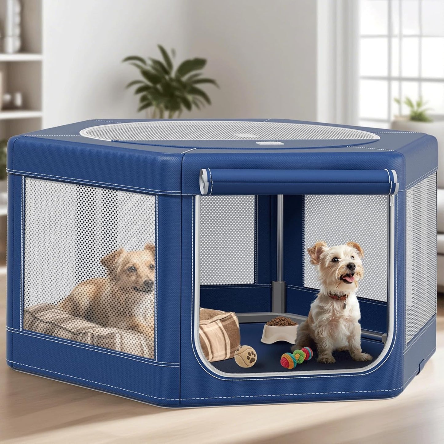 Dog Playpen,45x45x25.6 Inches Hexagonal Dog Fence,Oxford Cloth with Tear Resistance, Large Space Pet Playpen with Double-Opening Doors for Outdoors & Indoors, Anti-Tipping, Ideal for Dogs and Cats